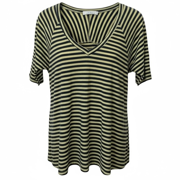 cut loose Tops - Cut-Loose Women’s Blue and Yellow Striped Top V Neck Stretch Comfort Large